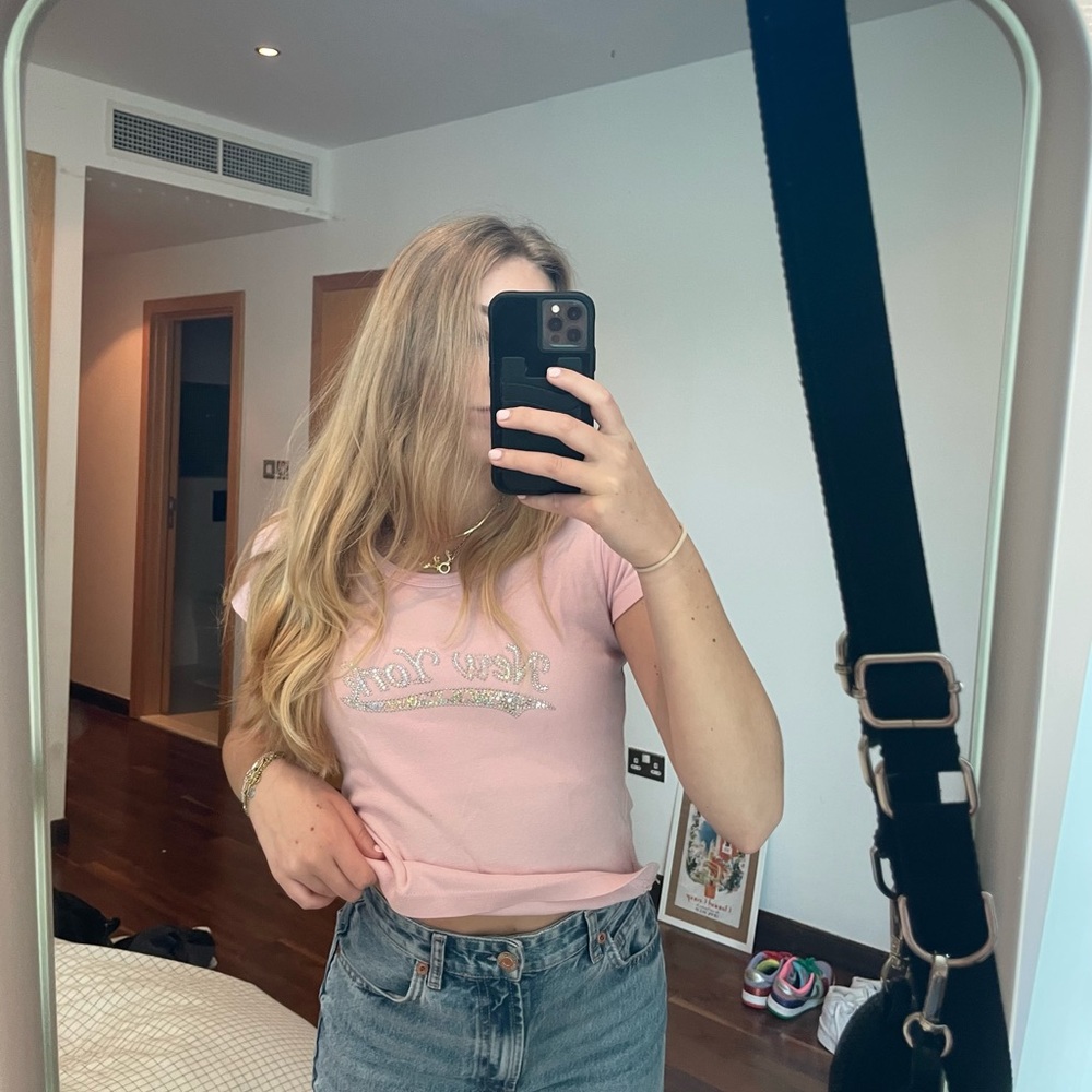 Pink rhinestoned tee